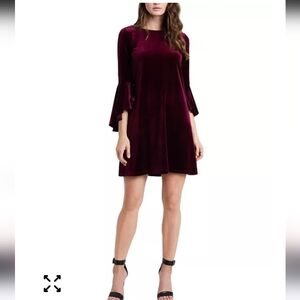 MSK Women Velvet Bell-Sleeve Shift Dress Sz L Red NWT Cocktail Y2k Party